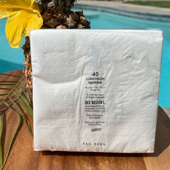 Rae Dunn New Napkins FAMILY 40 Pack Pineapple Aloha Luncheon Welcome Ivory Black - Picture 14 of 15